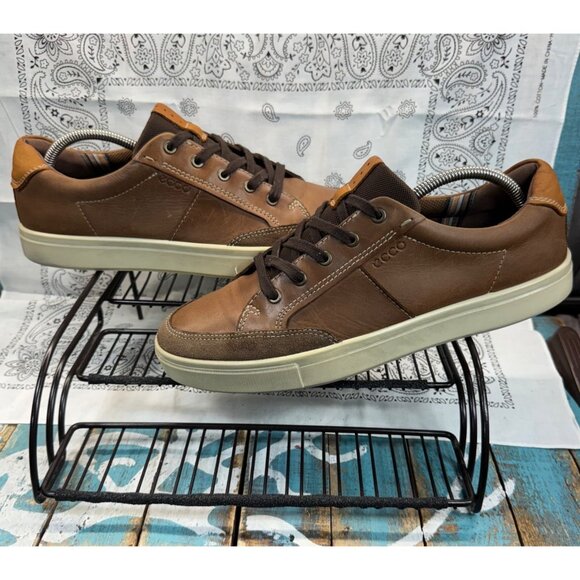 ECCO Kyle Sneaker Mens Long Lace Shoes Brown Leather Size EU 45 US 11 - Picture 1 of 10